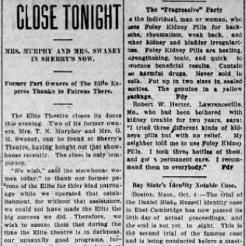 Elite Doors Close Tonight, 1912