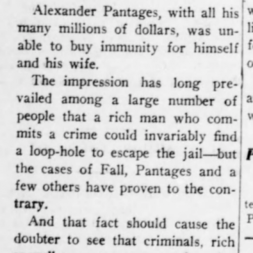 An image of the article "Mr. Pantages", The Advocate, Nov. 2, 1929, p. 2. Historic Oregon Newspapers