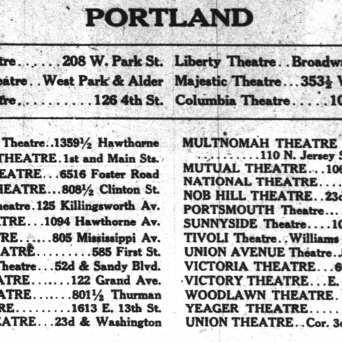 The list of Portland theaters showing the Paramount films.