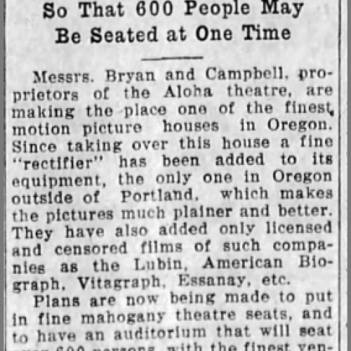 Aloha Theatre to be Improved and Enlarged, 1912