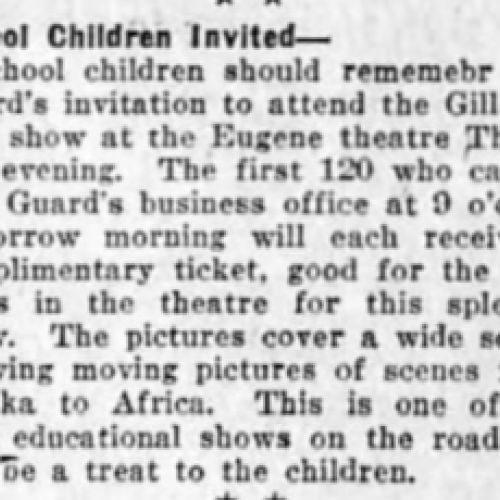 School Children Invited to the Eugene Theatre, 1913