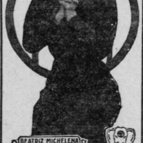 Ad for "Salvation Nell" being shown at the Pickford, along with a close up of the leading actress Beatriz Michelena.