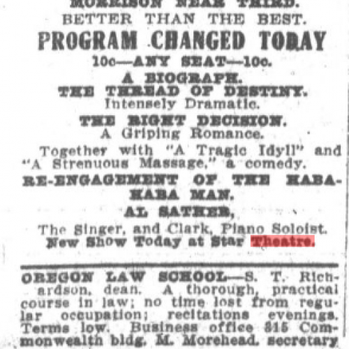 Oregon Daily Journal. Program Changes and Updates. March 9th, 1910. P.1