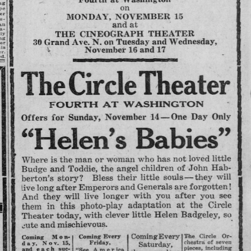 Circle Theater Advertisement for program, location, and date/times.