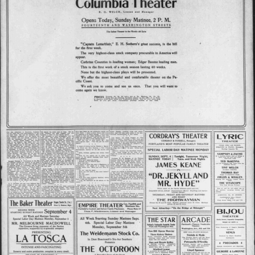 Full page view of Columbia Theater grand opening advertisement