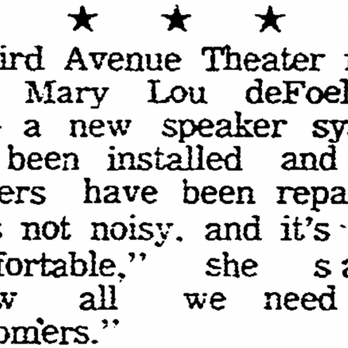 Mary Lou deFoeldvar speaks about the new renovations to the Third Avenue Theater