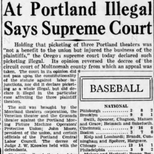 News clipping describing the court decision against the union to stop picketing