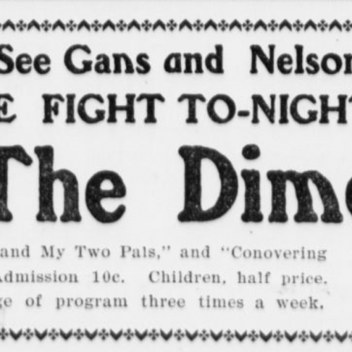 Advertisement for a showing of a boxing match being held at The Dime