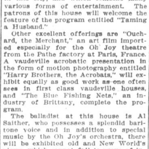Media History Digital Library. Pictures at The Oh Joy Theatre. February 27th, 1914.