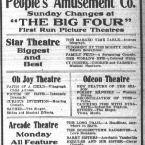 Oregon Daily Journal. People's Amusement Company Theatre Listings. June 26th, 1910. P1.
