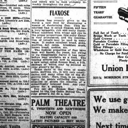 The Palm advertises it is now open. 1913.