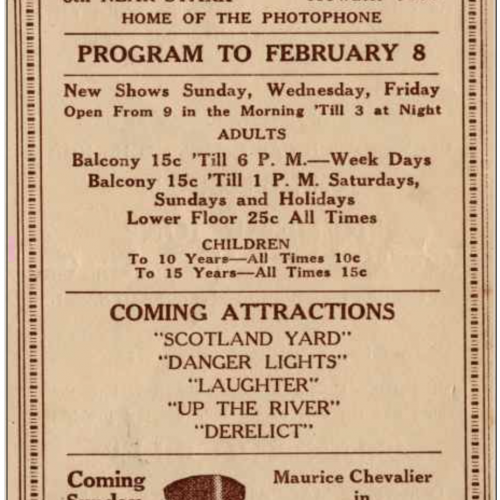 Newspaper Advertisement for Columbia Theater, year unknown 