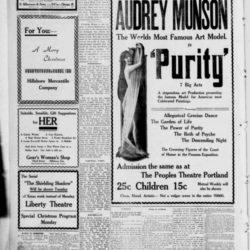 News advertisement for the Liberty Theatre in 1916