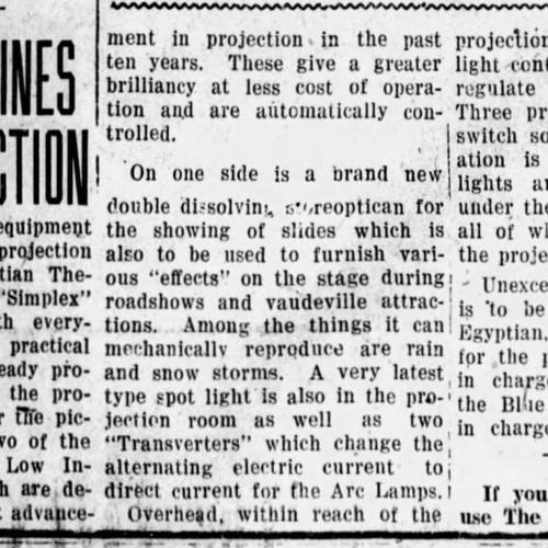 news clipping about the projection equipment
