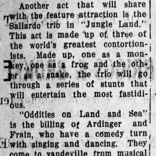 newspaper clipping about the vaudeville program for theater opening
