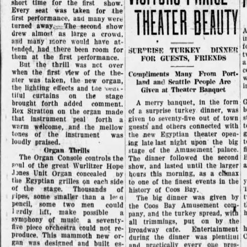 newspaper clipping describing the opening celebration for the theater