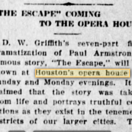 "The Escape" at Houston's Opera House, 1916