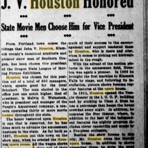 J.V. Houston honored, 1913