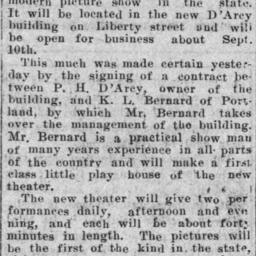 New theater to open in Salem, 1908