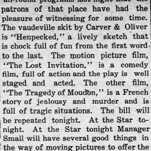 Star theater description, 1909