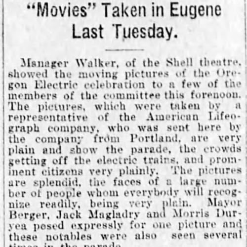 Oregon Electric Parade films at the Shell Theatre, 1912