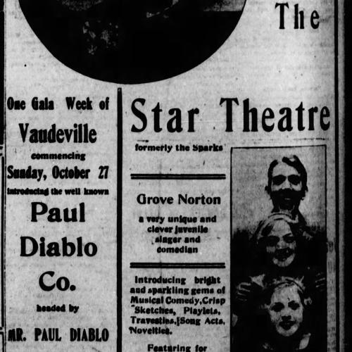 First advertisement for the Star theater, Oct. 1912