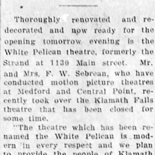 White Pelican theater opens in 1924