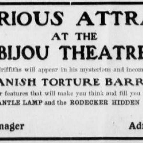 Ad for the Bijou theater, 1909