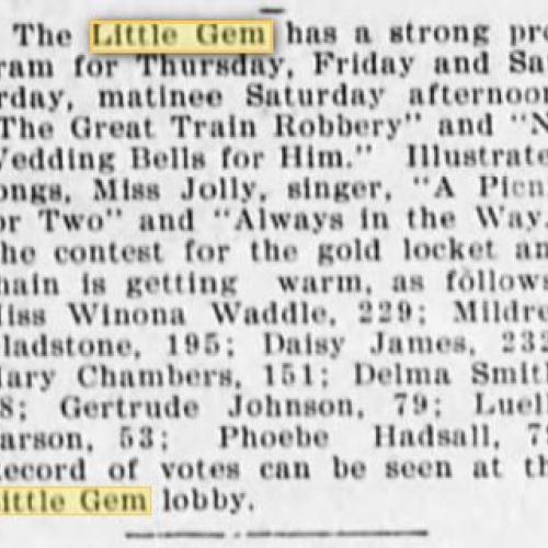 Program at the Little Gem theater, 1907