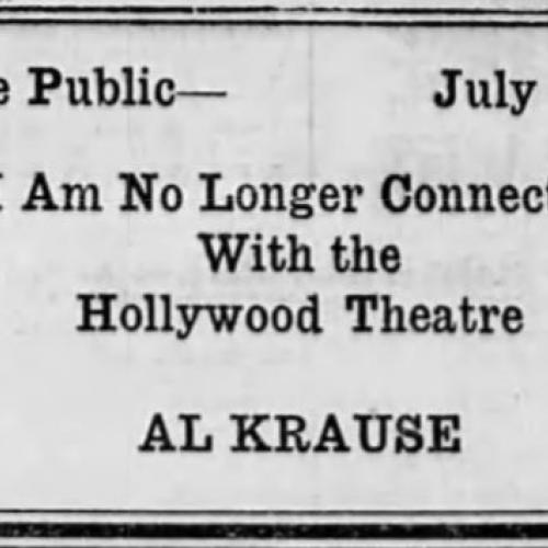 Manager Krause leaves the Hollywood, 1927