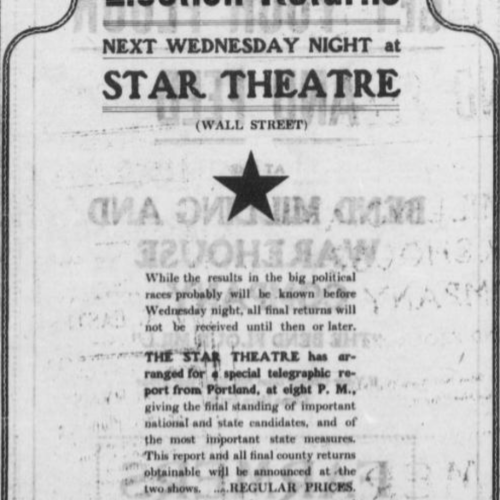 An ad declaring the showing Election Returns at The Star.