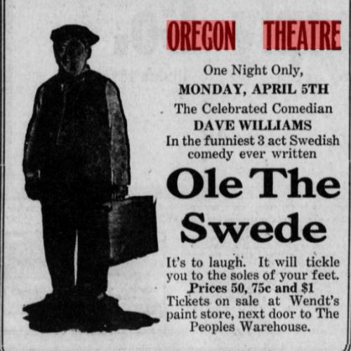"Ole The Swede" ad in Daily East Oregonian