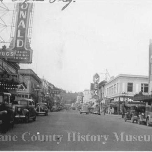 A broad photo of Wilamette and 10th, near where the Castle theater is located.  