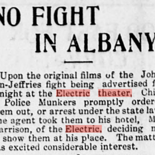 Newspaper headline Clipping writing about the Chief of Police stopping the exhibition of the Johnson-Jeffries fight