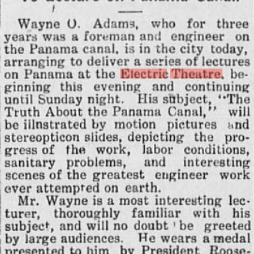 Lecture on Panama Canal at The Electric in 1910
