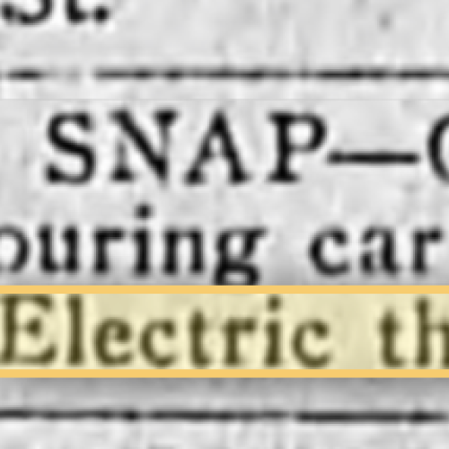 Newspaper ad for inquiring about a touring car at the Electric Theatre 