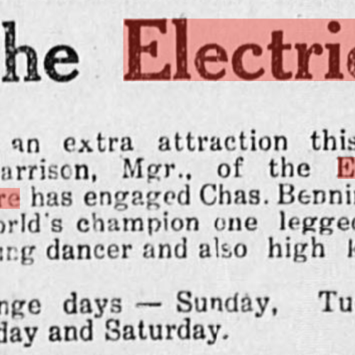 Newspaper ad for an extra attraction of Chase Bennington at the Electric