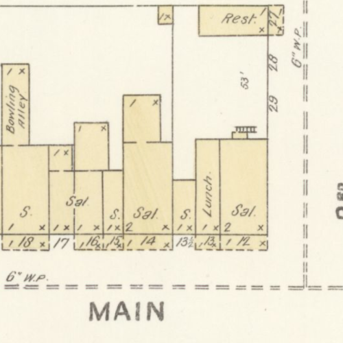 Sanborn fire map of estimated theater area, Athena, Oregon, December 1900. Image courtesy of Library of Congress