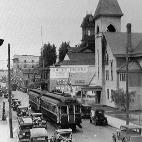 Liberty Theatre Banner Hanging Over Main Street