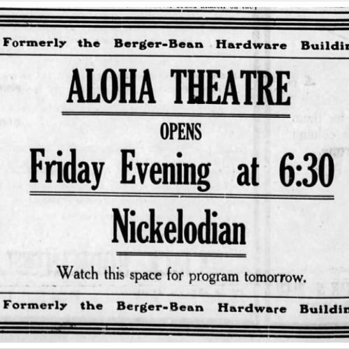 Aloha Theatre ad, 1909