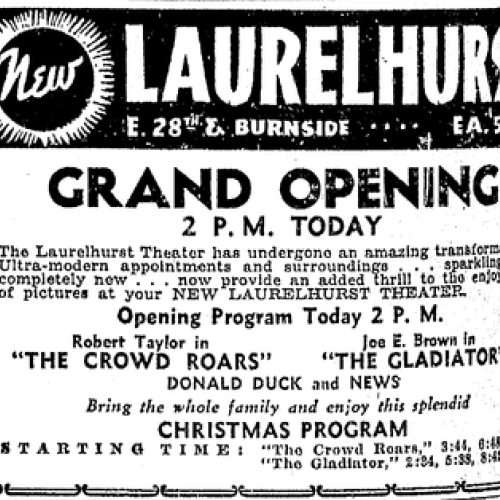 A newspaper ad from the December 25 1938 edition of the Sunday Oregonian, advertising the newly remodeled theater