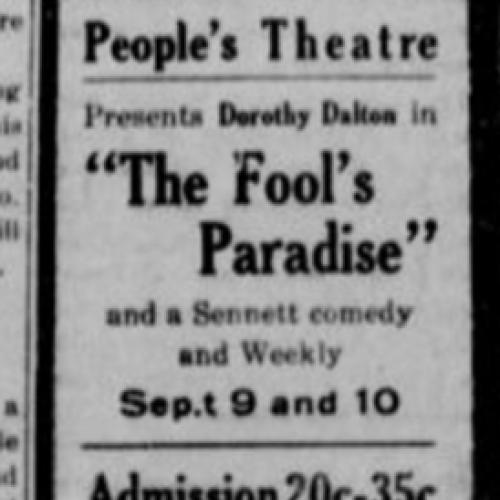 Peoples Theatre Ad. The Scio Tribune. September 07, 1922. Historic Oregon Newspapers