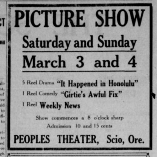 Peoples Theater Advertisement in 1917.