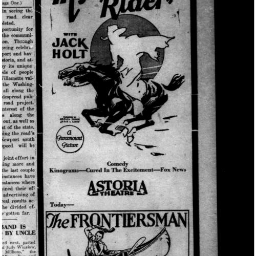 Astoria Theatre Advertisements and Liberty Theatre Advertisements, The Morning Astorian circa 1927 