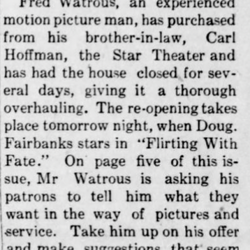Newspaper announcement for Watrous purchasing the Star in 1917
