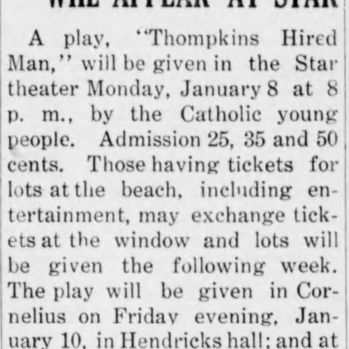 Newspaper advertisement for play