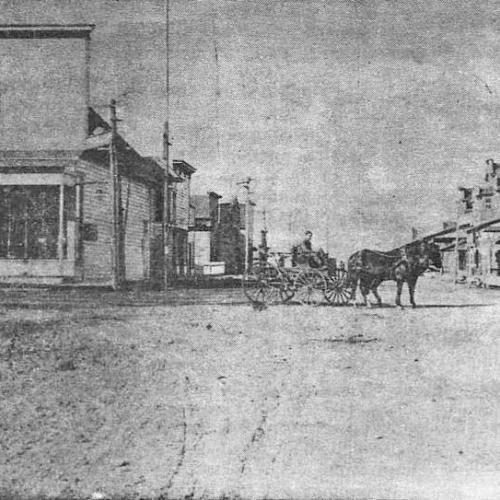 A black and white photograph of downtown Richland, ca. 1900