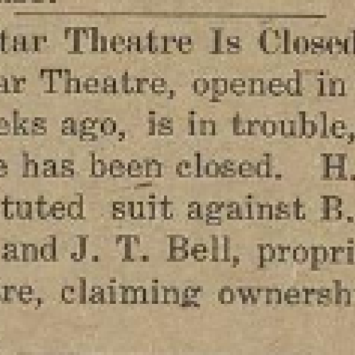 A news item announcing the closing of the Start Theatre in Cottage Grove, Oregon, Dec. 1909.