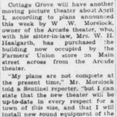 News item about the construction of the Diane Theatre, 1937