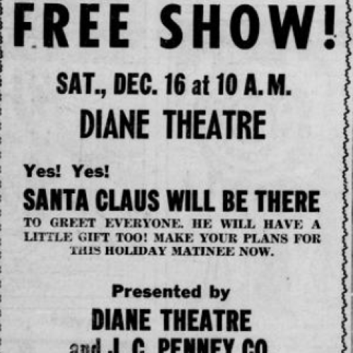 Newspaper advertisement for a children's show at the Diane Theatre, 1950